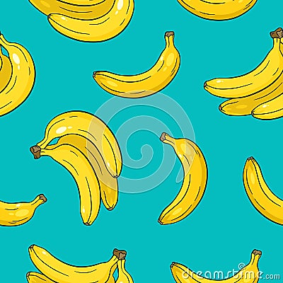 Seamless pattern with bananas on blue background. Vector Illustration